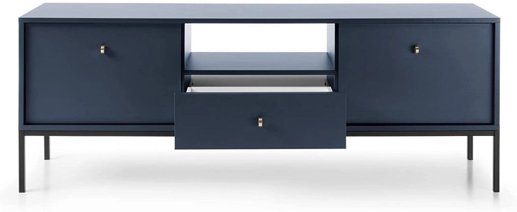 MOBILE TV PORTA TV CASSETTIERA BLU SCURO PIEDI NERI 153.5x56.2x39cm MONO