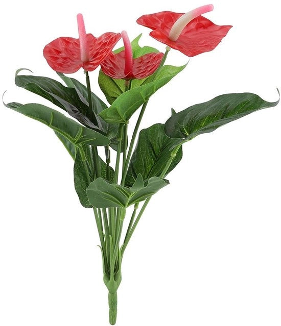 Pianta finta 35 cm - Pianta finta con fiori rossi - Piante artificiali per interni - Decorazione per matrimoni - Confezione riciclabile - Materiale plastico di alta qualità - Pianta finta