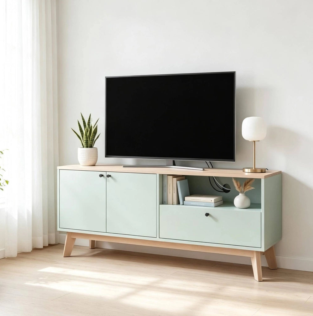 Mobile TV 120 cm verde chiaro e rovere in MDF