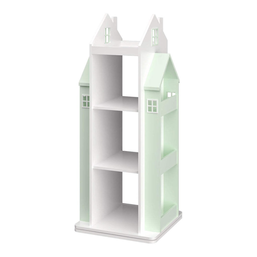 Scaffale Girevole Vipsali per Cameretta Design Casetta 108x40x40 cm Menta Verde / Bianco [en.casa]