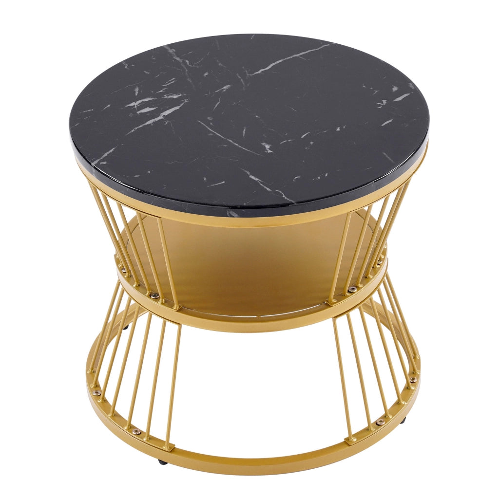 Set di 2 tavolini da salotto rotondi nesting 70/45 cm in MDF nero; effetto marmo
