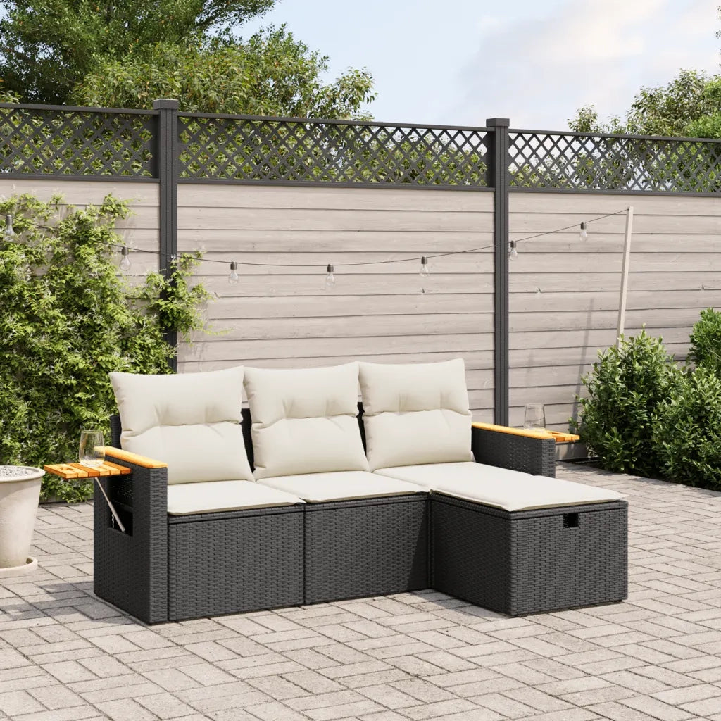Set Divani da Giardino 4 pz | Set Salotto da Giardino con Cuscini Nero in Polyrattan
