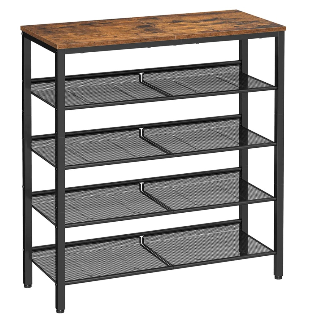 Scarpiera a 5 ripiani organizer per scarpe con 4 ripiani in filo metallico e 1 ampio ripiano superiore per borse scaffale per ingresso in metallo marrone industriale 12_0005600