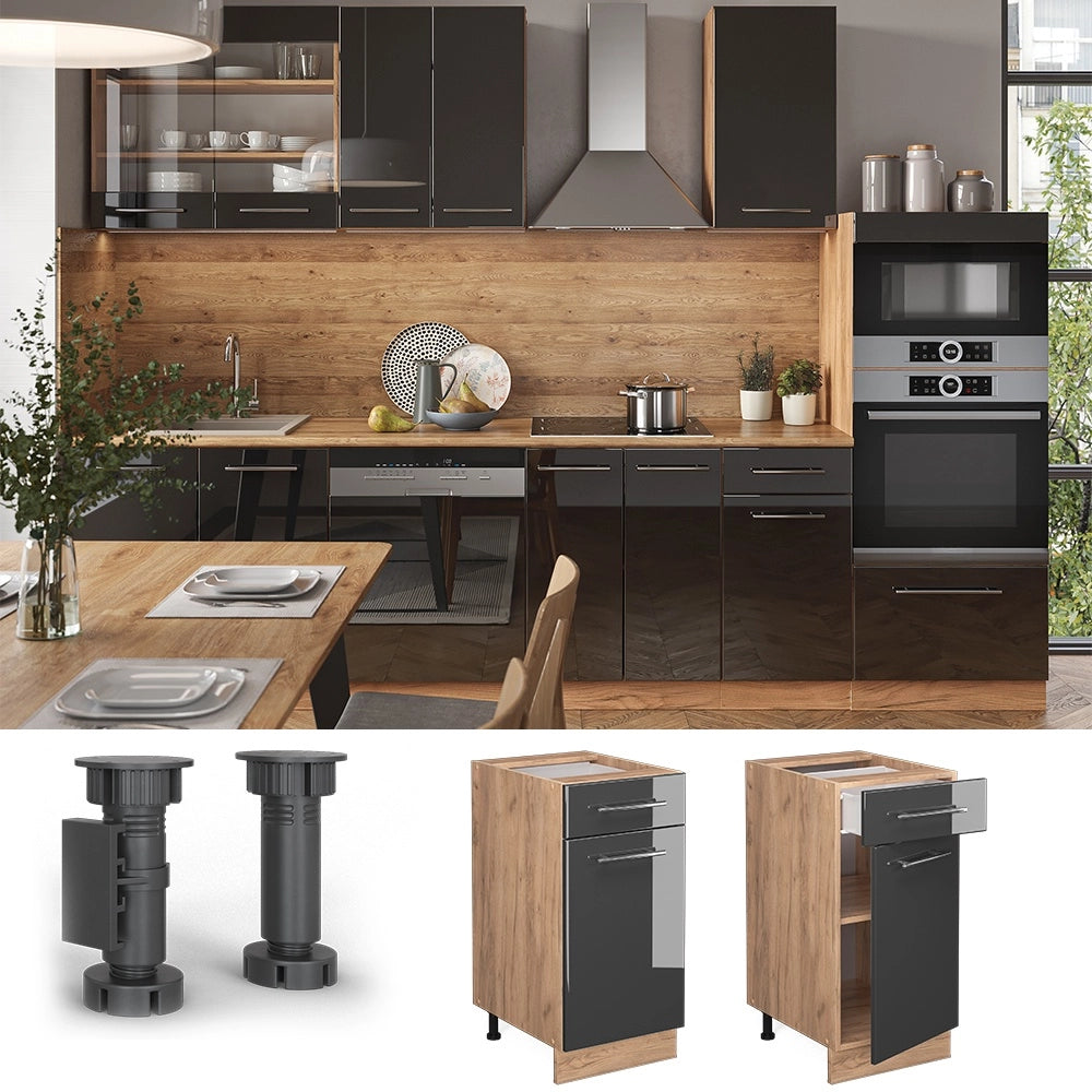 Mobiletto base per cucina Fame-Line Antracite lucido/Rovere dorato 40 cm, PL Marmo Vicco