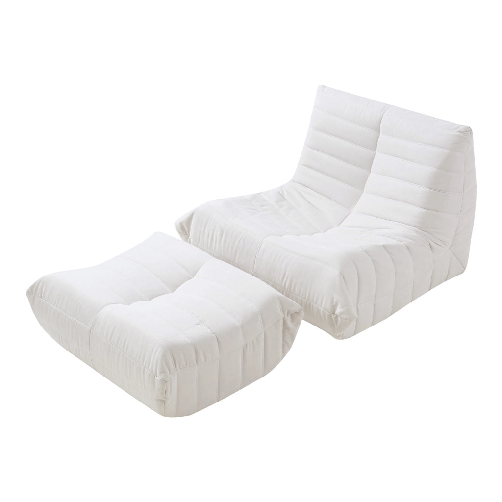 Set Kodsø di Poltrona Bassa e Pouf Poggiapiedi Imbottiti in Microfibra - Beige [en.casa]