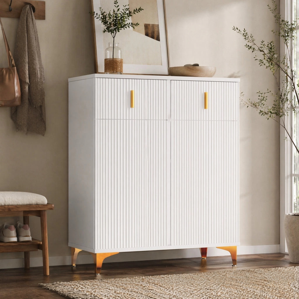 Credenza bianca con 2 ante; 2 cassetti e ripiani regolabili; 83x35x101 cm
