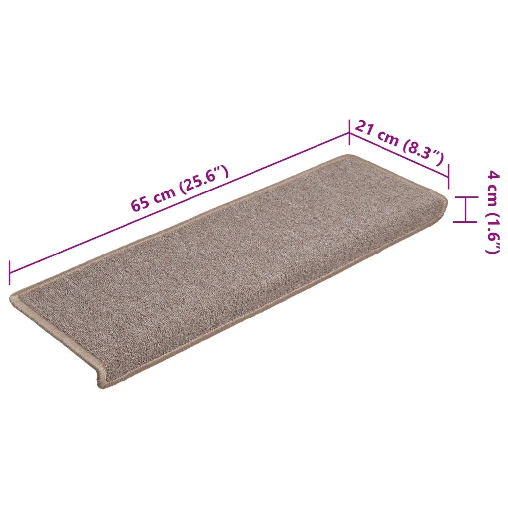 Tappetini per scale 15 pz 65x21x4 cm Marrone chiaro Bordo rettangolare 134569