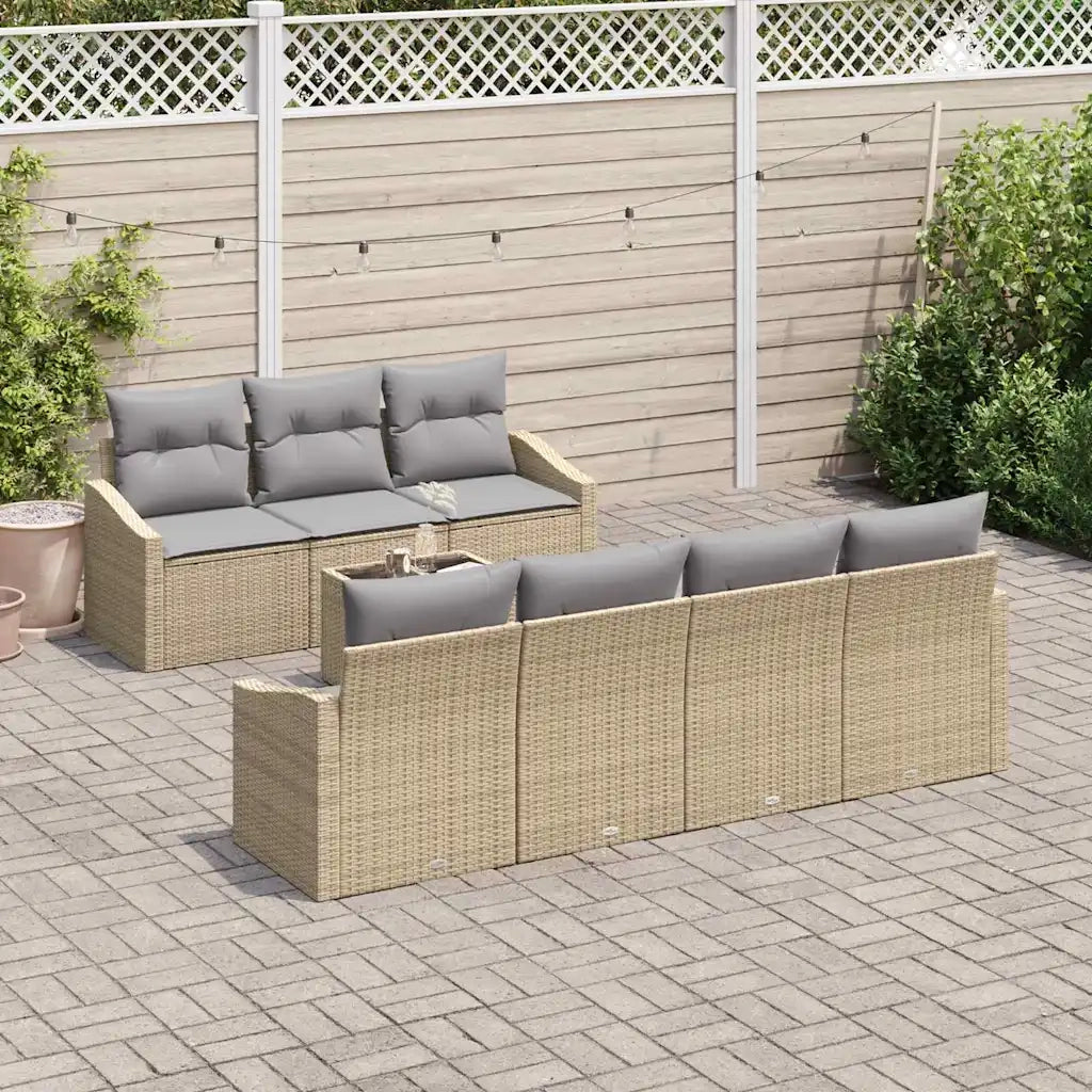 Set di divani con cuscino 8 pcs Beige e grigio polyrattan 3355299