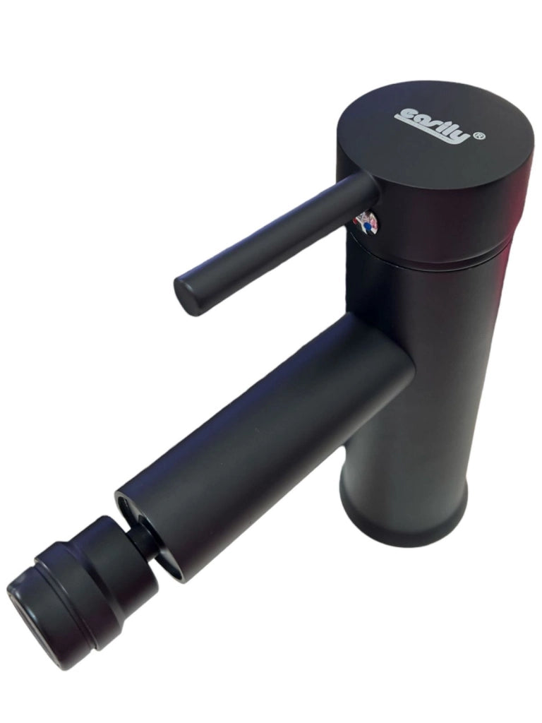 Miscelatore rubinetto lavabo bidet bagno acciaio inox nero + piletta RAY 87392