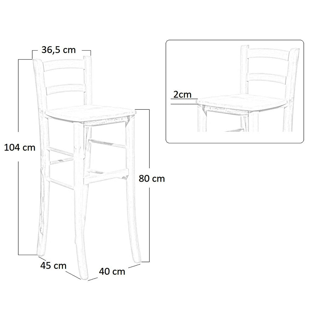 Sgabello bar con schienale h 80cm con seduta in legno massello noce scuro