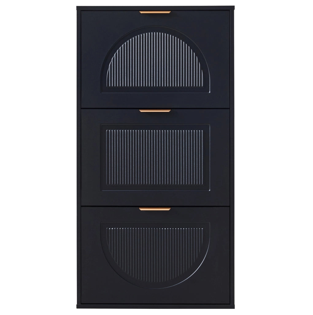 Mobile portascarpe stretto con ribalta; 60x24x114 cm; in MDF e truciolare nero