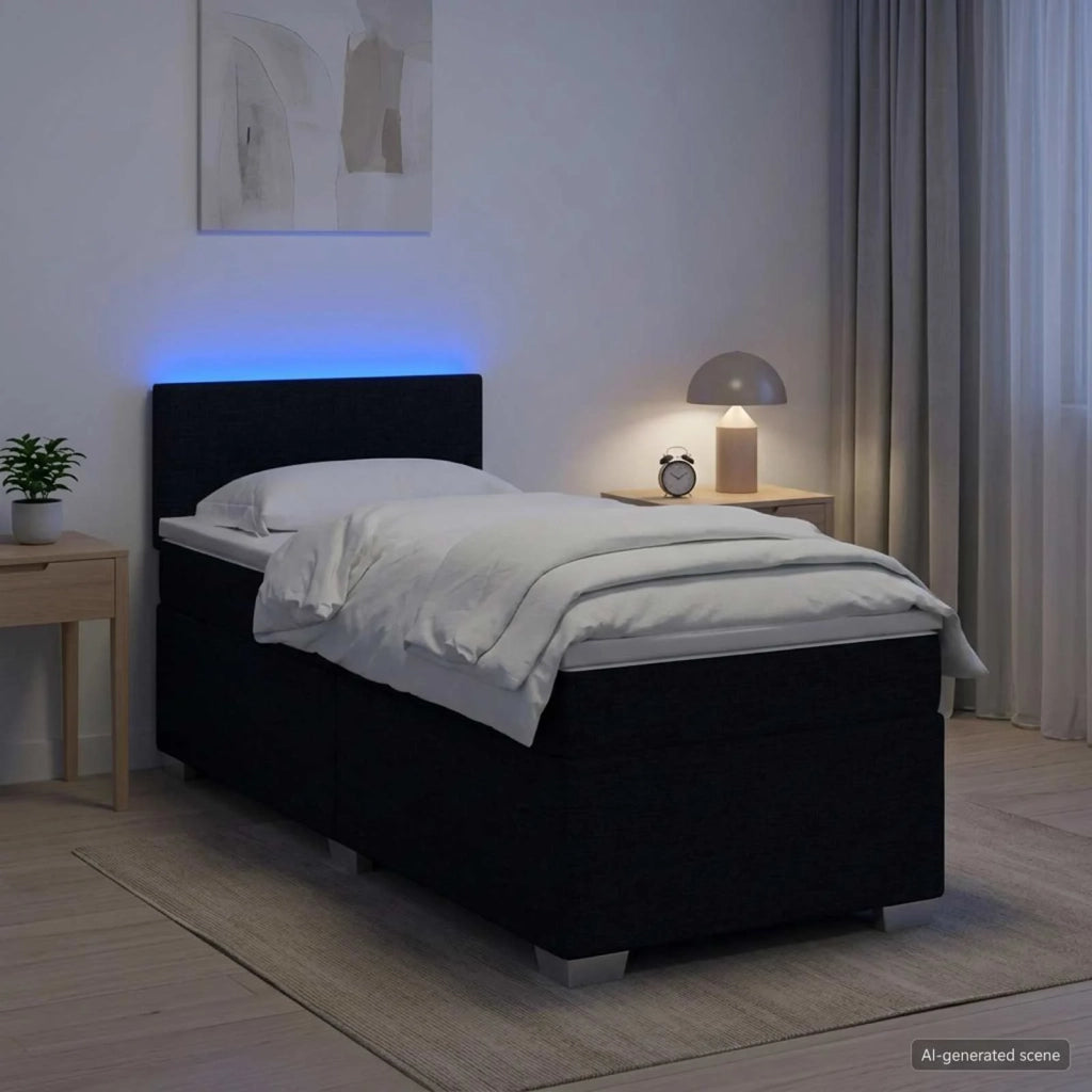 Letto con Box Spring, Materasso e LED Nero 80 x 200 cm Tessuto 3451814