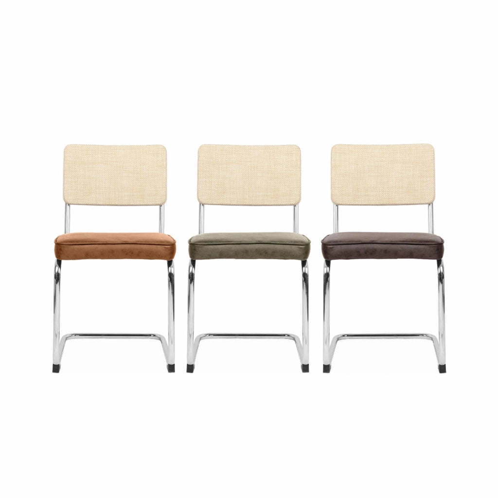 Set di 2 sedie a sbalzo, tessuto e rattan, talpa