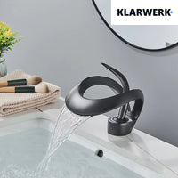 NAVIS | Rubinetto a cascata di design per bagno  nero | Elegante rubinetto in acciaio inossidabile premium per lavelli | Miscelatore  2 attacchi