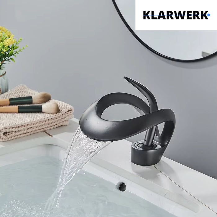 NAVIS | Rubinetto a cascata di design per bagno  nero | Elegante rubinetto in acciaio inossidabile premium per lavelli | Miscelatore  2 attacchi
