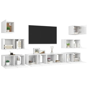 Set Mobili Porta TV 8 pz Bianco in Legno Multistrato 3078714