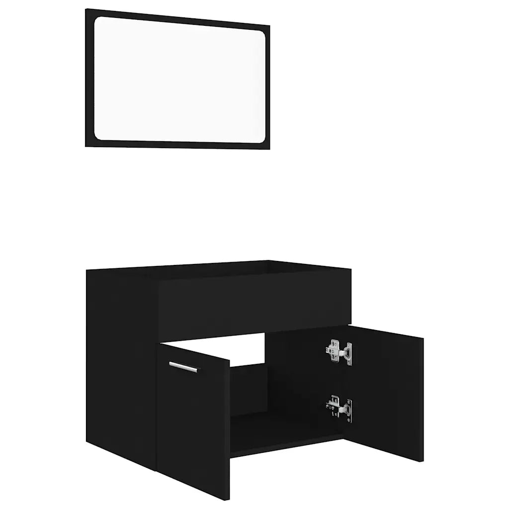 Set Mobili da Bagno 2 pz Nero in Legno Multistrato 804783