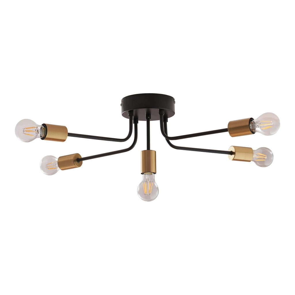 Lampada da Soffitto Benfleet con 5 Bracci in Metallo Nero con Attacchi Ottone lux.pro