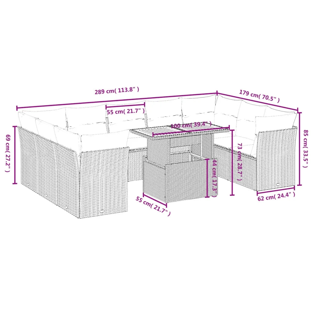 Set Divano da Giardino 10 pz con Cuscini Grigio in Polyrattan 3270997