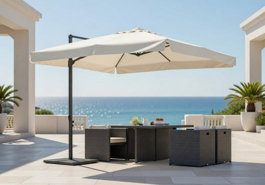 Ombrellone da Giardino Decentrato in Alluminio 3x3m con Manovella Vorghini Crank Antracite e Ecrù