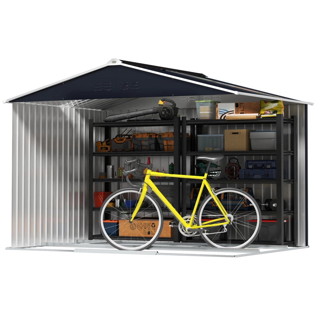 Casetta Box da Giardino Porta Attrezzi 277x195x192 cm con 2 Porte Scorrevoli Grigio Scuro