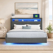 DESMIU Letto matrimoniale 140 × 200 cm 2 posti con USB, LED regolabile e testiera reversibile, senza materasso, grigio