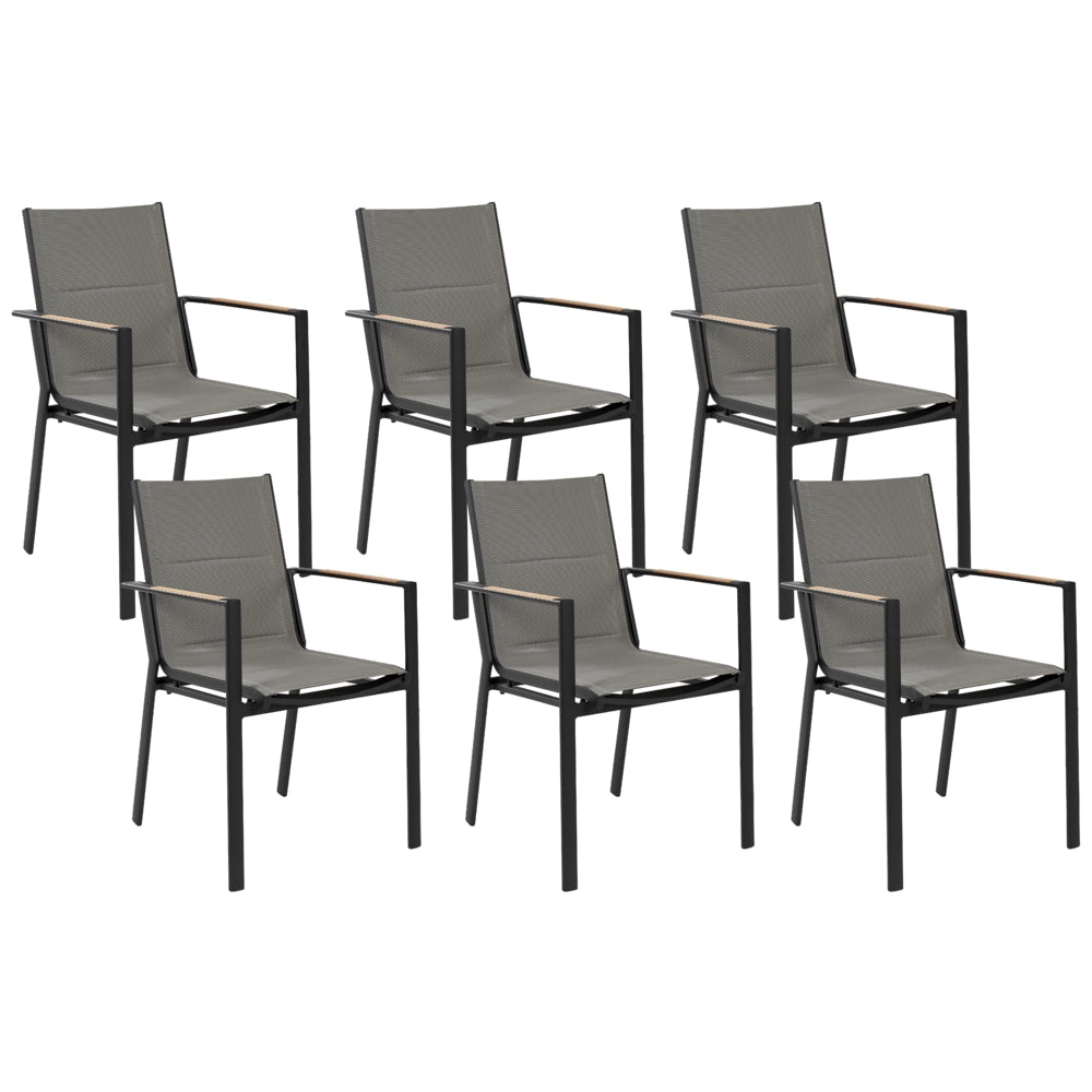 Set di 6 sedie da giardino in metallo nero grigio chiaro con cuscini in legno moderno