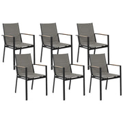 Set di 6 sedie da giardino in metallo nero grigio chiaro con cuscini in legno moderno