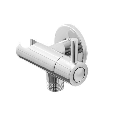 Rubinetto da arresto cromato con supporto doccia dal design tondo