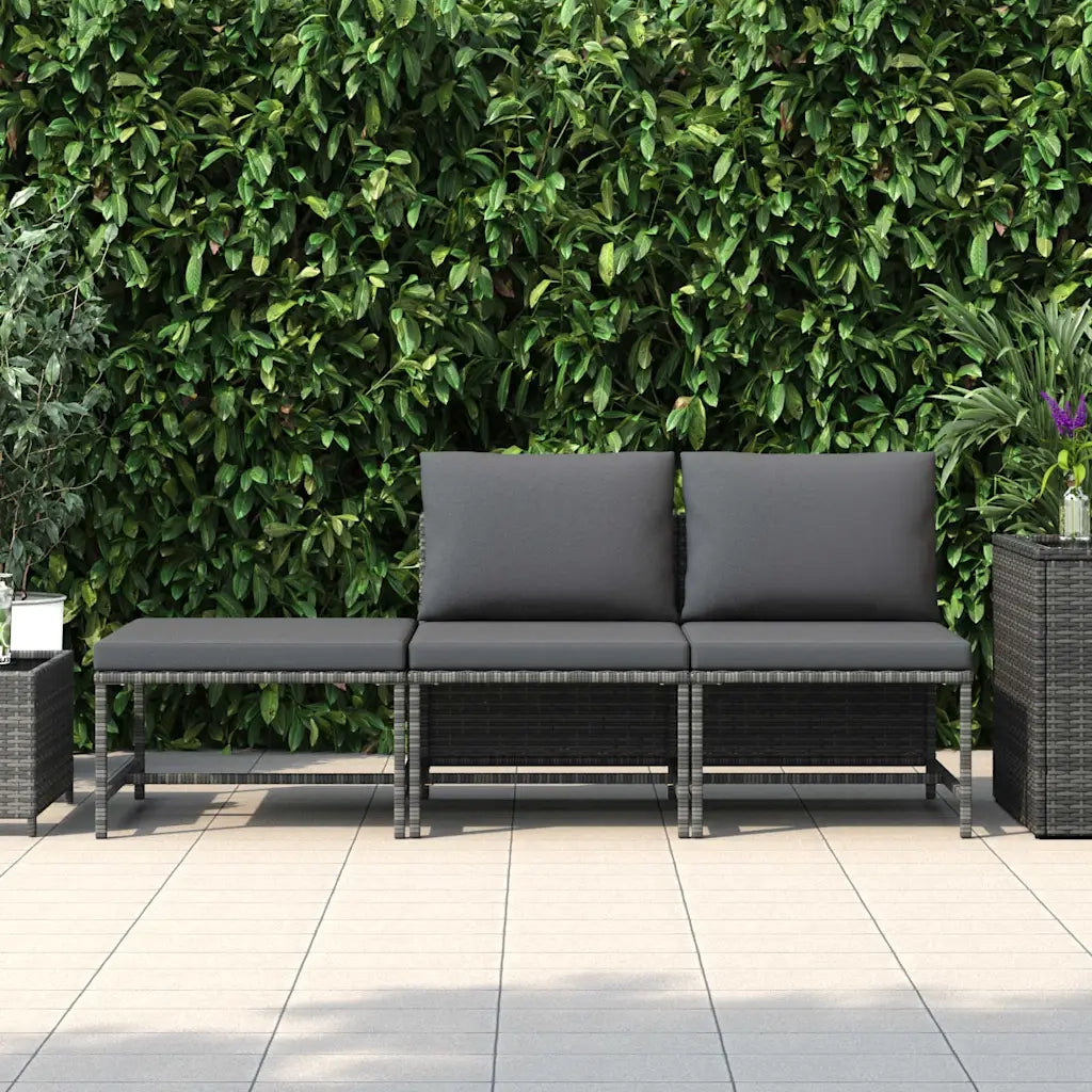 Salotto da Giardino-Set Divani da Giardino3 pz con Cuscini Grigio in Polyrattan