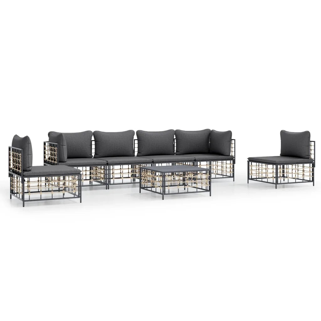 Set Divani da Giardino 7 pz con Cuscini Antracite in Polyrattan 3186723