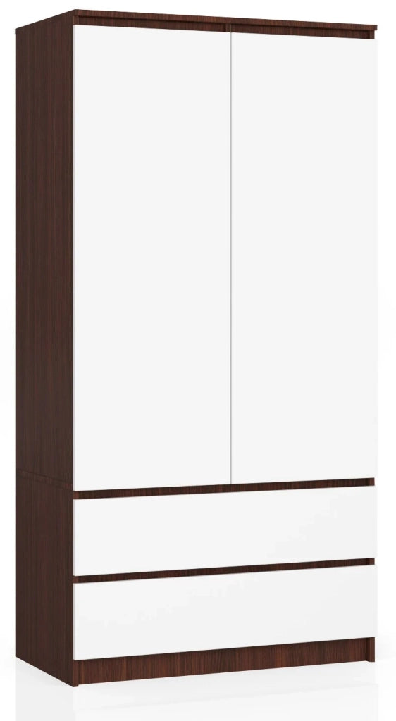 Armadio AKORD S90 Wengé 90 cm 2 ante 2 cassetti inserto frontale Bianco 90x51x180 cm