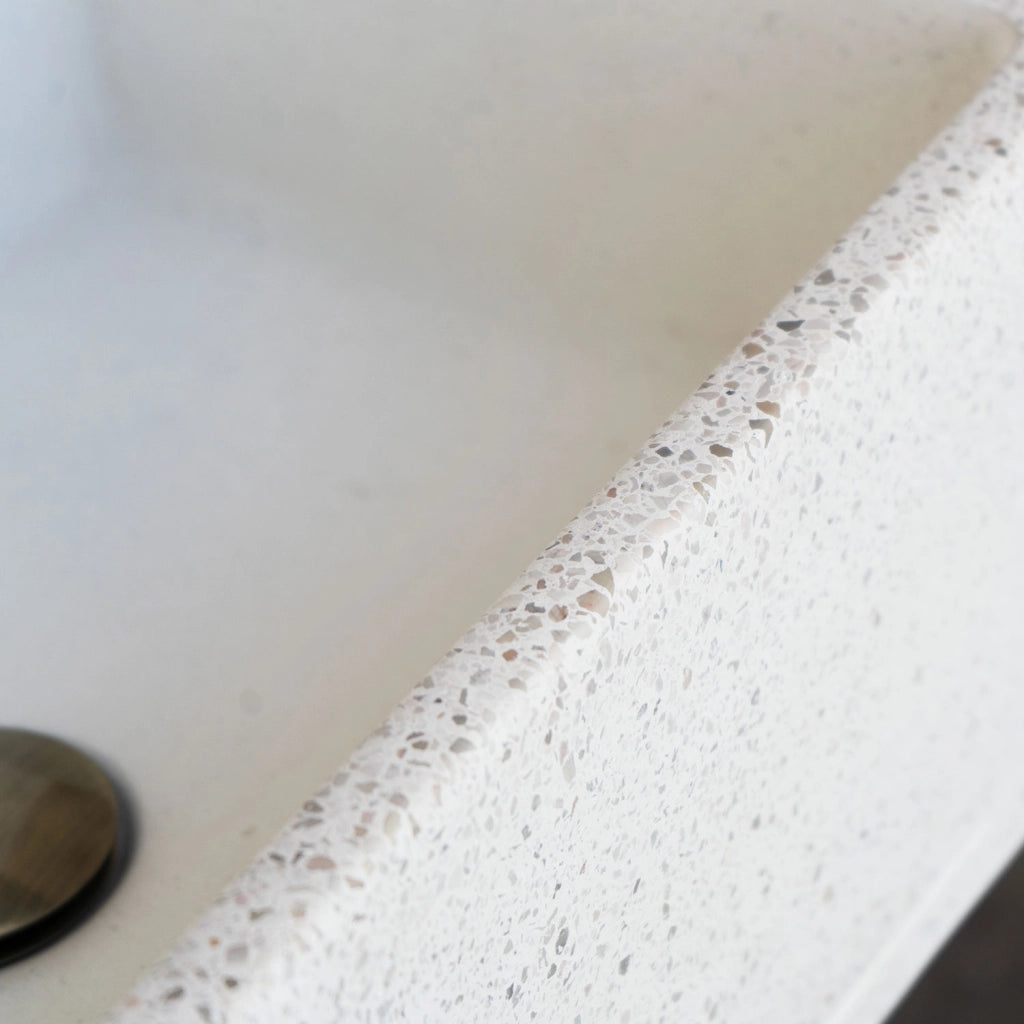 Lavello da Giardino Senza Rubinetto 45x30x20 cm in Cemento e Granulati di Marmo Rodi-TZ Bianco Terrazzo