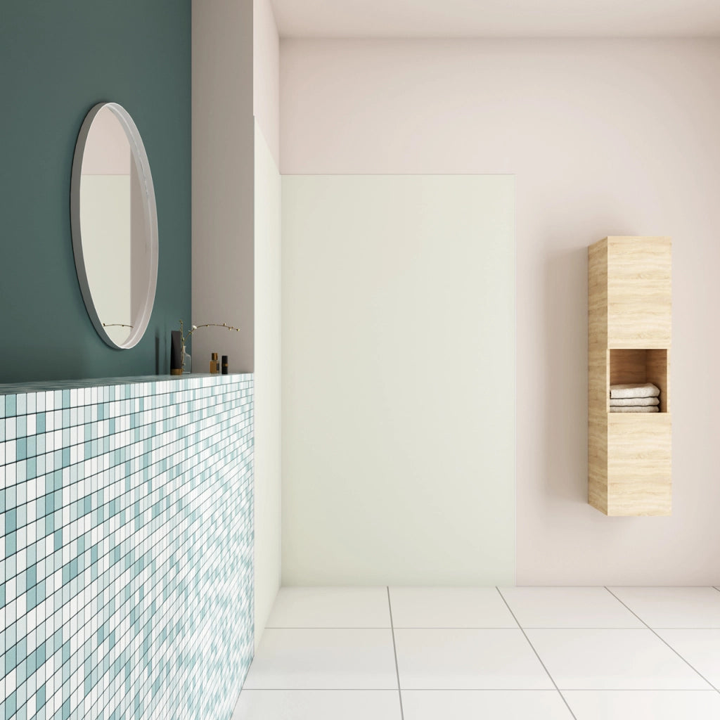 H.210 cm Pannello Doccia ad Angolo 80x90 cm Realizzato in Alluminio da 3 mm con Profili Finitura Bianco Avorio per Rivestimento Parete Bagno