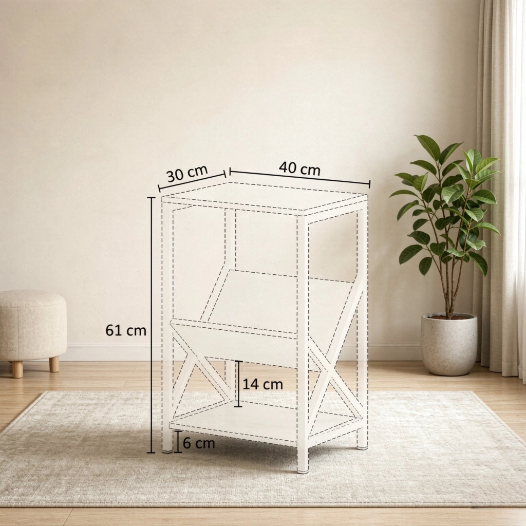 Consolle stretta con organizer a V e ripiano inferiore in legno grigio scuro e acciaio 40 × 30 × 61 cm