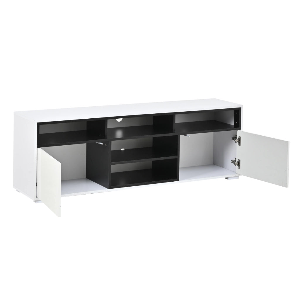 Mobile TV LED 150 x 35 x 50 cm, bianco, in pannello truciolare, con vani portaoggetti, luci LED e portata 30 kg