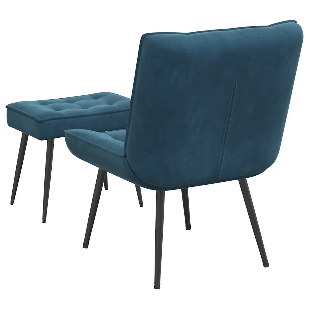 Divano Sedia-Poltrona Relax con Poggiapiedi Blu in Velluto 232368