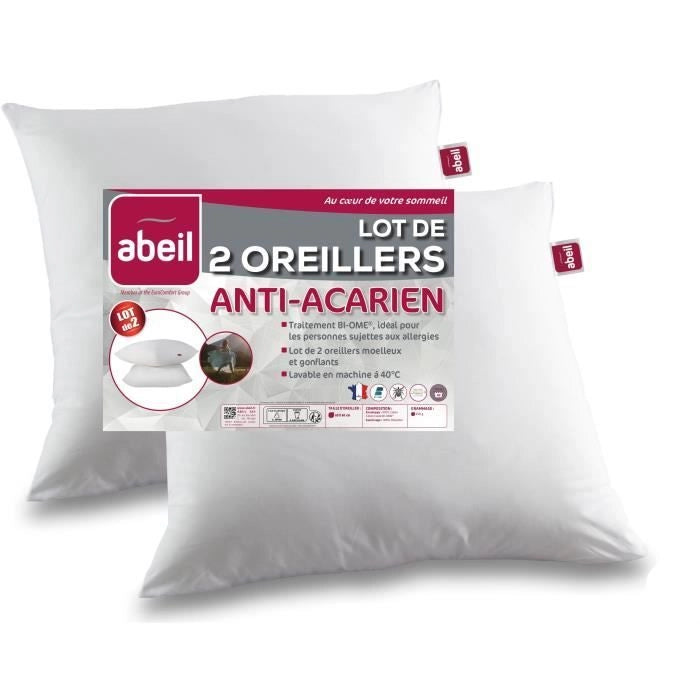 Set di 2 cuscini antiacaro - 60 x 60 cm - 100% cotone trattato biologico - ABEIL