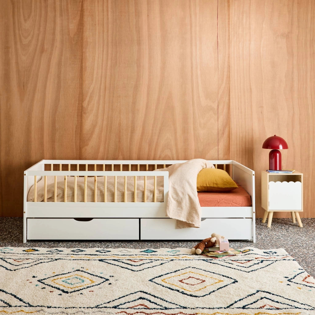 Letto nido per bambini 190cm in pino naturale con rete a doghe e