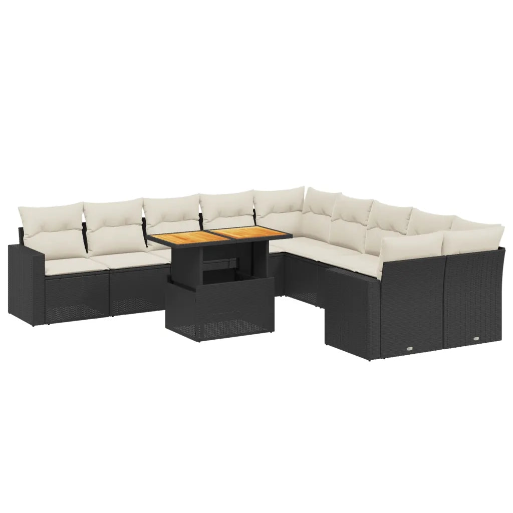 Set Divani da Giardino 11 pz con Cuscini in Polyrattan Nero