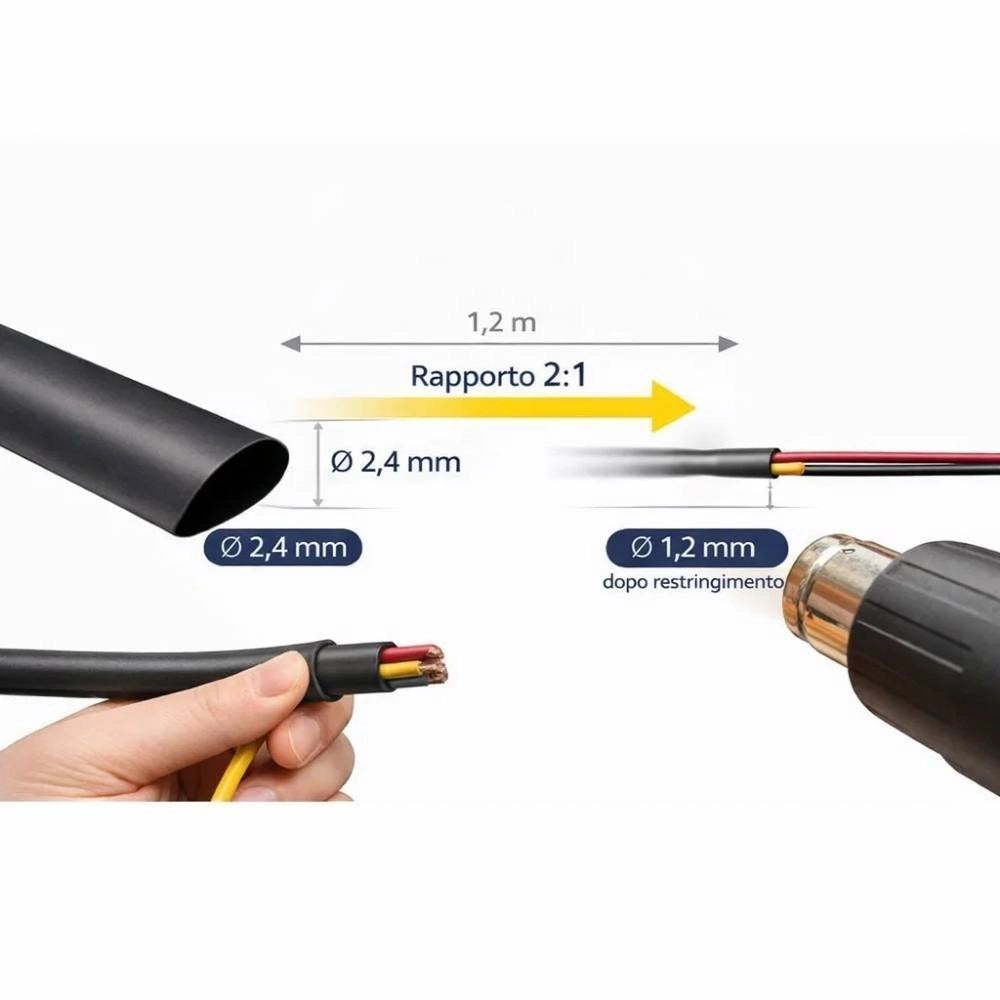 Raytech rgpo-b guaina termorestringente nera 1,2 m poliolefina reticolata *** diametro 2,4 millimetri, confezione 1