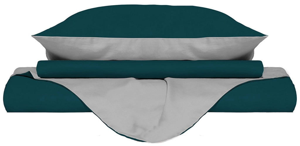 Copripiumino con Sacco e Federe Doubleface Verde Petrolio/Grigio Chiaro 1 Piazza e Mezzo