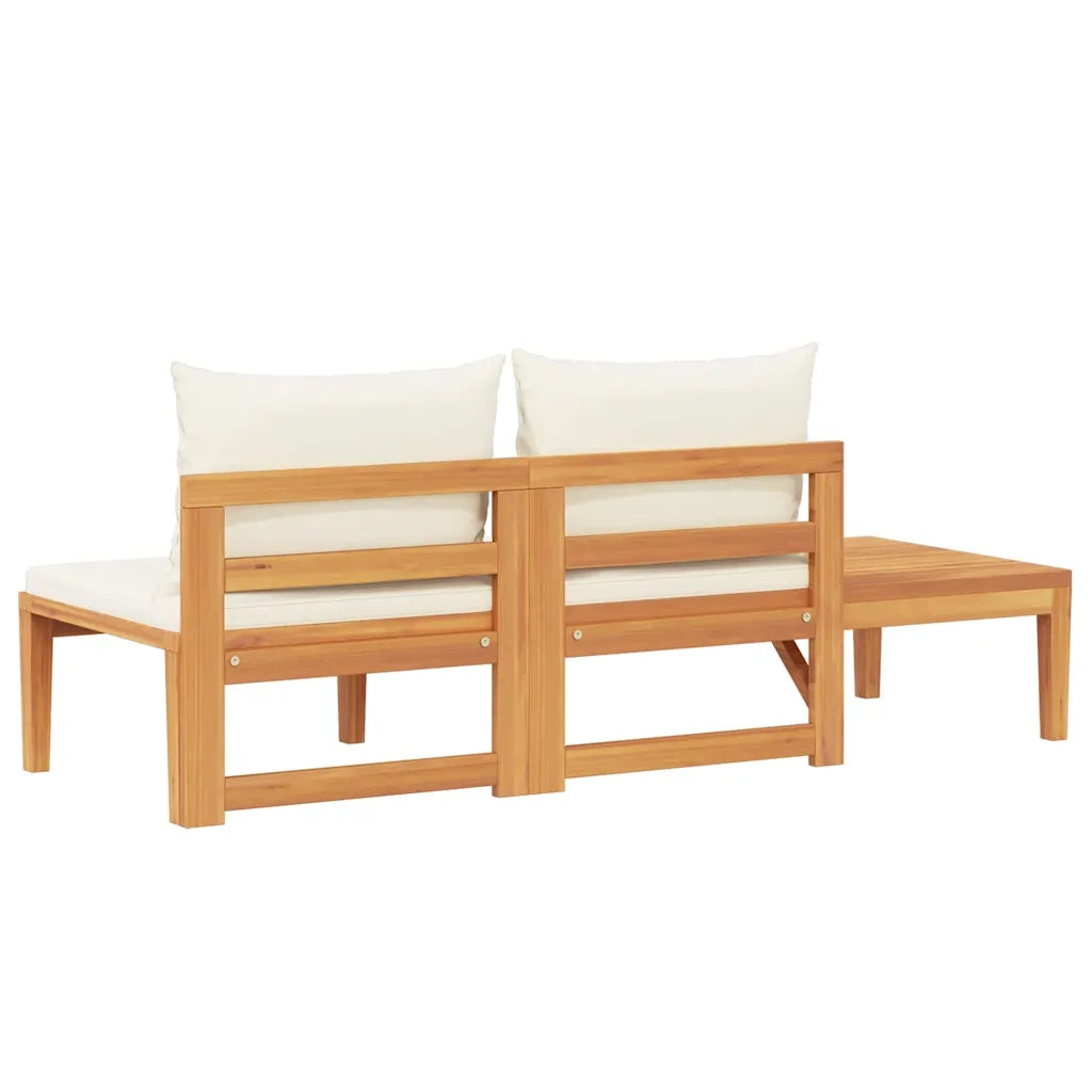Panca Giardino e Tavolino Cuscini Bianco Crema Acacia Massello 316314