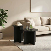 Set tavolini 2 pz Rovere Nero Ø 45 x 35 cm Legno ingegnerizzato 8001029