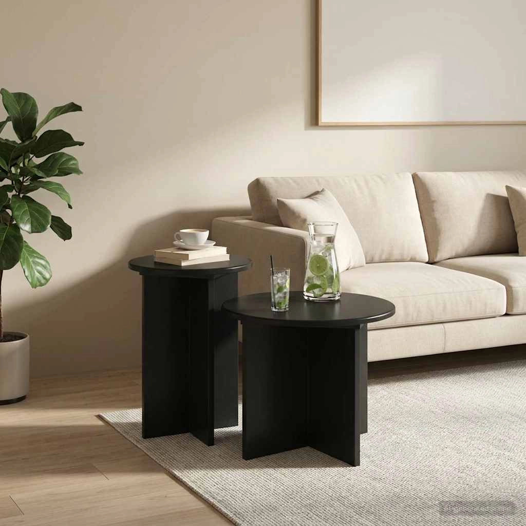 Set tavolini 2 pz Rovere Nero Ø 45 x 35 cm Legno ingegnerizzato 8001029