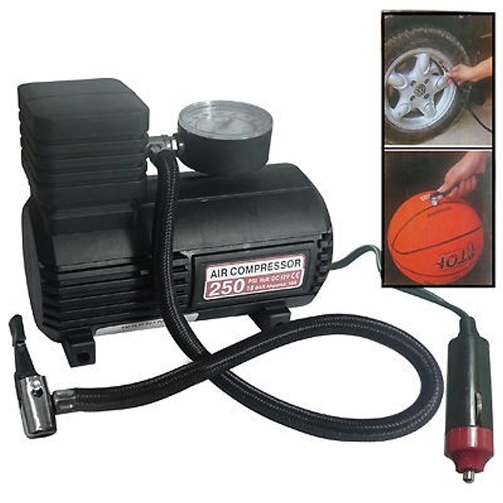 Trade Shop - Mini Compressore Ad Aria Portatile Casa Viaggi Auto Hobbies Ac/dc 12v/220w 250ps -