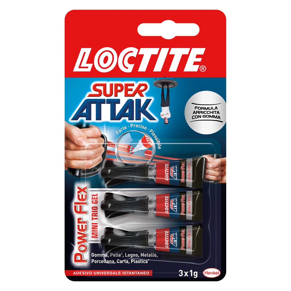 SUPER ATTAK 'POWER FLEX' 3 pezzi da gr.1 - mini trio gel- 24 pezzi  - LOCTITE