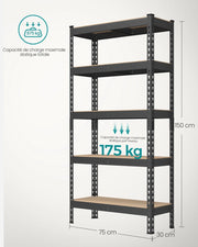 Scaffale per carichi pesanti scaffale da cucina 5 ripiani 30 x 75 x 150 cm capacità di carico 875 kg per seminterrato garage ufficio nero 12_0005789