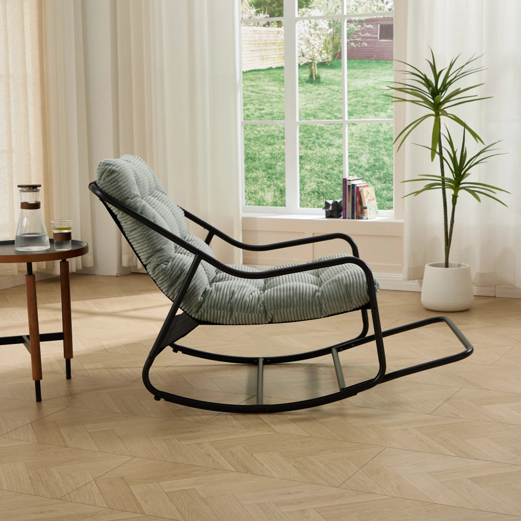 Sedia a Dondolo da Giardino Regolabile con Cuscino Spesso e Poggiapiedi Struttura in Acciaio Verde Chiaro 75 × 116 × 82 cm