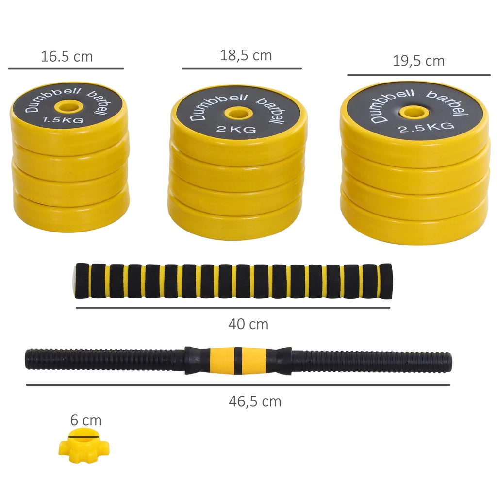 Set di manubri regolabile 3 in 1 ¨C Zephmum ¨C Giallo e nero, 25 kg, 12 piastre, 3 aste